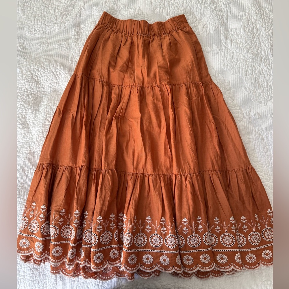 LC Lauren Conrad Burnt Orange Embroidered Skirt Women’s Size Small Maxi - Picture 2 of 7